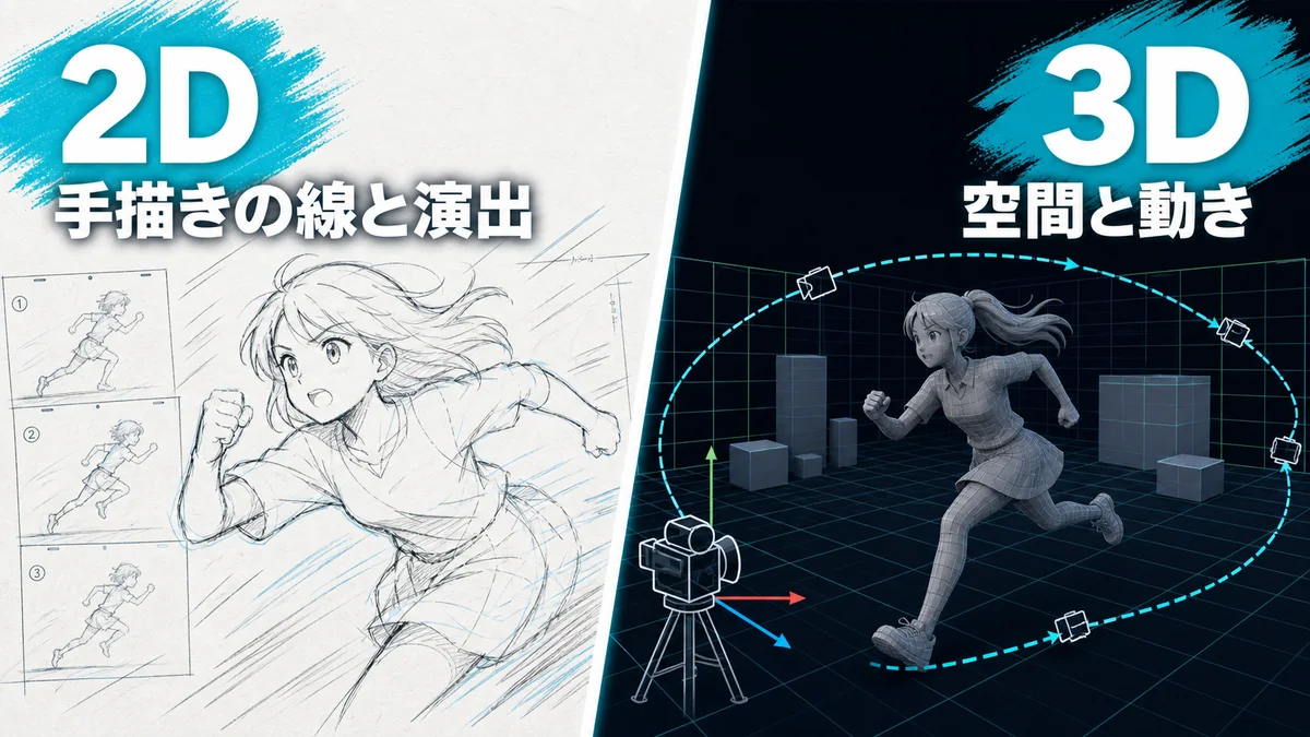 2Dは手描きの線と演出 3Dは空間と動き