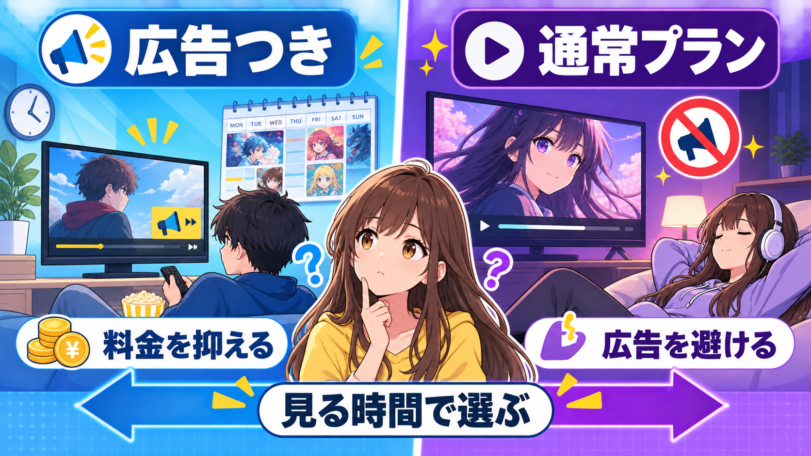ABEMAプレミアムの広告つきと通常プランを比べる図