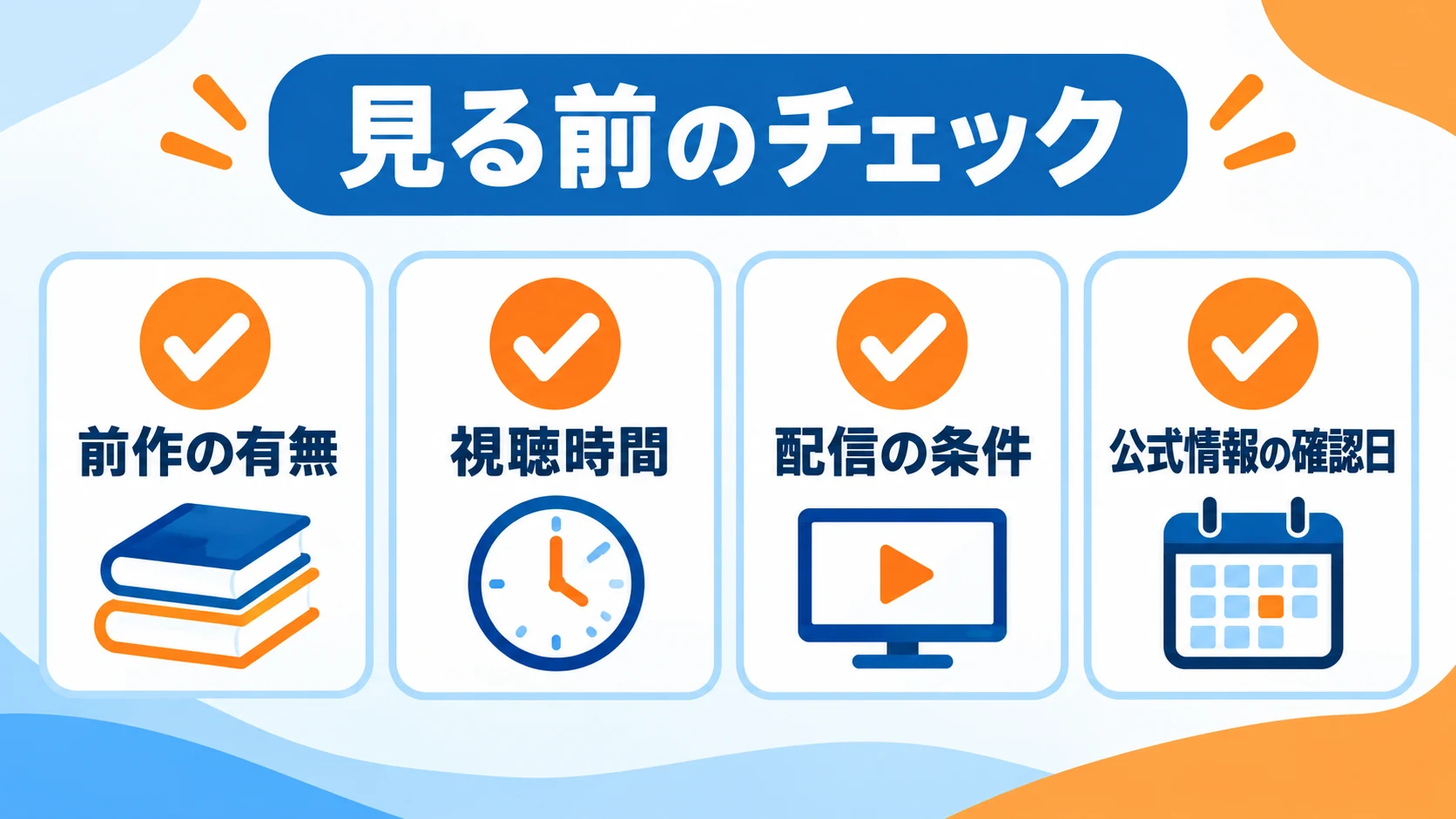 前作、視聴時間、配信条件、情報確認日をチェック