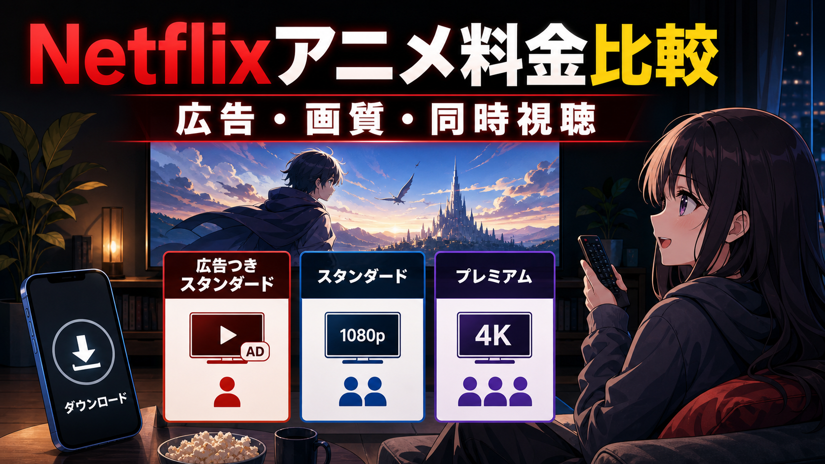 Netflixでアニメを見る料金プランを比較するアイキャッチ